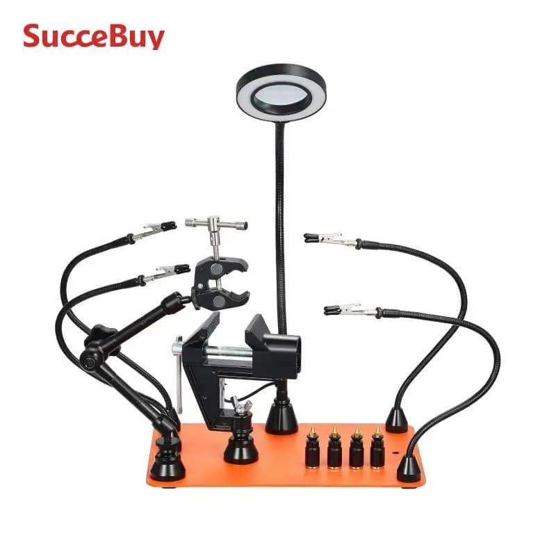 SucceBuy Magnetic Helping Hands Soldering Station4Arms Third Hand Tool 3XLED4PCB Holder 360Hot Air Gun for Electronic Repair