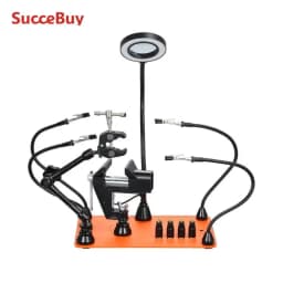 SucceBuy Magnetic Helping Hands Soldering Station4Arms Third Hand Tool 3XLED4PCB Holder 360Hot Air Gun for Electronic Repair