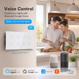 Melery Smart Life WIFI Light Wall Switch Touch 8/10Gang Glass Panel, Remote Voice Control Tuya  Alexa Google Home Assistant