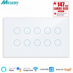 Melery Smart Life WIFI Light Wall Switch Touch 8/10Gang Glass Panel, Remote Voice Control Tuya  Alexa Google Home Assistant