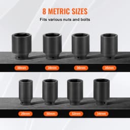 SucceBuy Axle Nut Impact Socket Set 1/2"Drive Deep 12-Point 8-Piece Metric Spindle Nut Socket Set CR-MO Heat Treated Socket Set