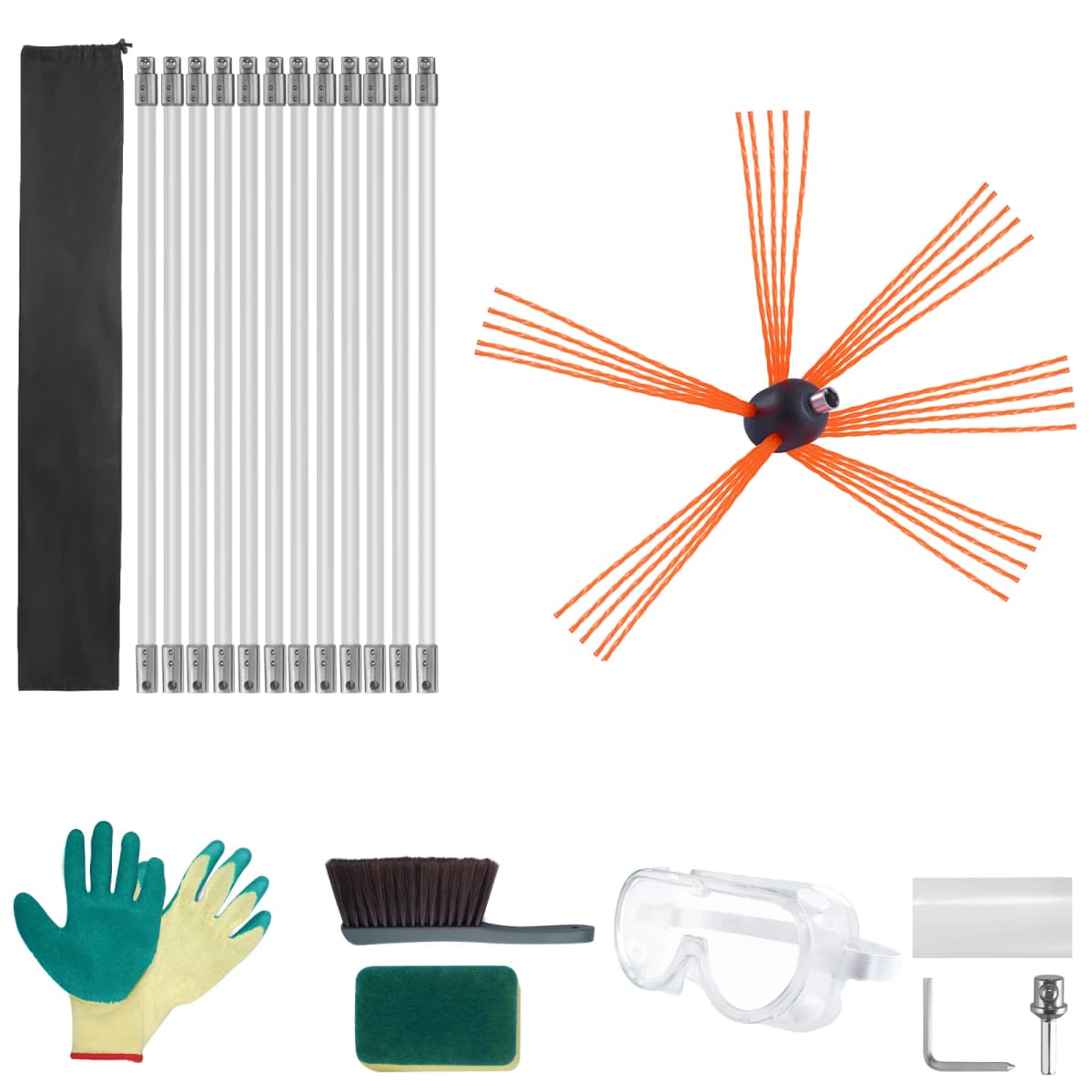 SucceBuy 23/30/33/39 ft Chimney Sweep Kit w/ Reinforced Nylon Flexible Rods Ergonomic Chimney Cleaning Brush 360-Degree Brush