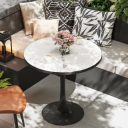 Leisure Round Dining Table Dining Room Circle Dinner Pedestal Table Furniture Coffee Table for 2-3 People No Chairs Stone Top