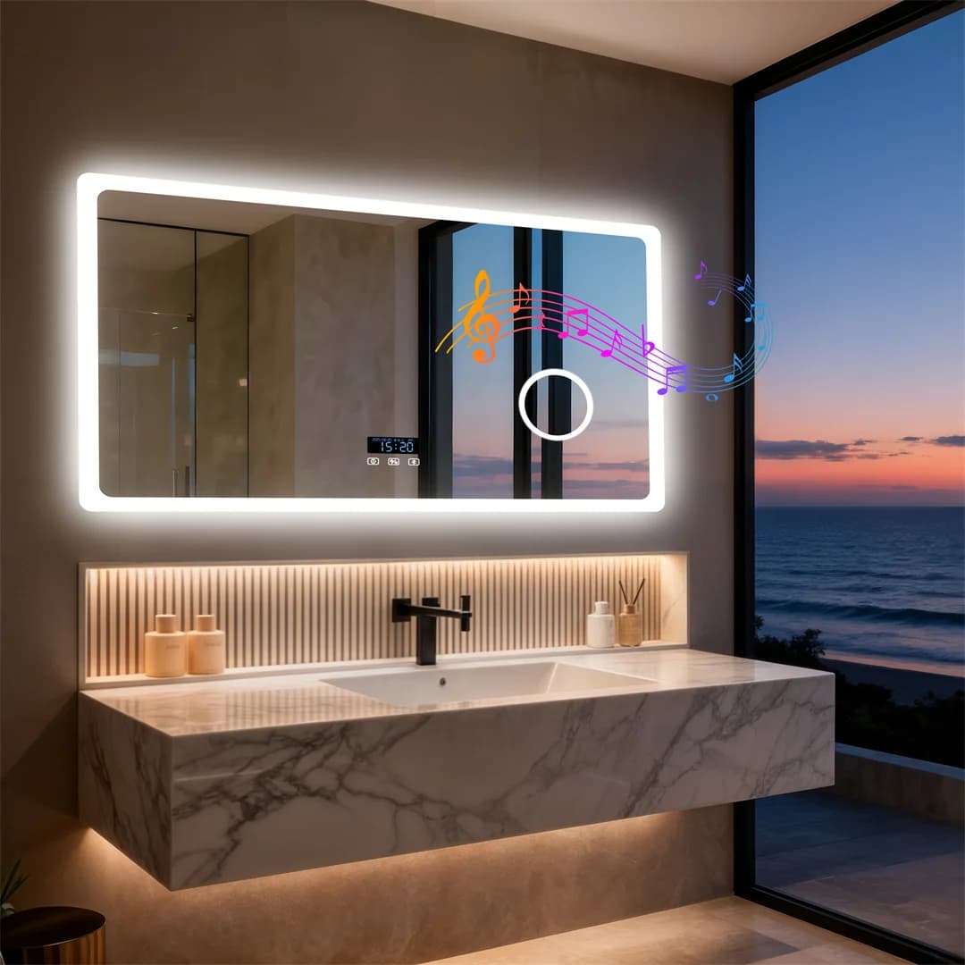 LUVODI Wall Mounted Bluetooth Bathroom Mirror LED Vanity Light 3X Magnification Dimmable Defog Feature for Home And Hotel Bath M