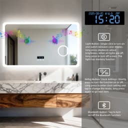 LUVODI Wall Mounted Bluetooth Bathroom Mirror LED Vanity Light 3X Magnification Dimmable Defog Feature for Home And Hotel Bath M
