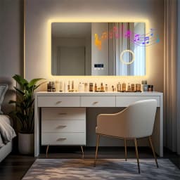 LUVODI Wall Mounted Bluetooth Bathroom Mirror LED Vanity Light 3X Magnification Dimmable Defog Feature for Home And Hotel Bath M
