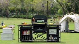 SucceBuy Camping Kitchen Table Folding Outdoor Cooking Table, Aluminum Lightweight Portable Cook Station Foldable Camp Table