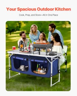 SucceBuy Camping Kitchen Table Folding Outdoor Cooking Table, Aluminum Lightweight Portable Cook Station Foldable Camp Table