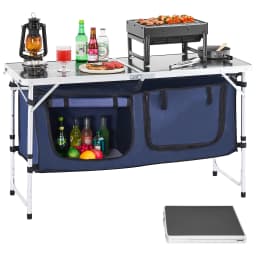 SucceBuy Camping Kitchen Table Folding Outdoor Cooking Table, Aluminum Lightweight Portable Cook Station Foldable Camp Table