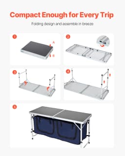 SucceBuy Camping Kitchen Table Folding Outdoor Cooking Table, Aluminum Lightweight Portable Cook Station Foldable Camp Table