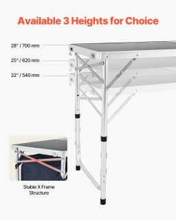 SucceBuy Camping Kitchen Table Folding Outdoor Cooking Table, Aluminum Lightweight Portable Cook Station Foldable Camp Table
