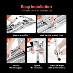 SucceBuy Work Platform 3 Gear Folding Steel Step Ladder Portable Scaffolding Platform 400 lb Load Stool to Cleaning &Washing