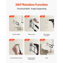 SucceBuy Toilet Safety Rail 23.8In U-Shaped Handicap Grab Bar Foldable Pole FlipUp Bar w/Anti-Slip Support Handle 300Lb Capacity