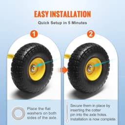 SucceBuy 2-Pack Solid PU Run-Flat Tire Wheel 10" Flat Free Tubeless Tires & Wheels for Garden Trailers Dollies Various Carts