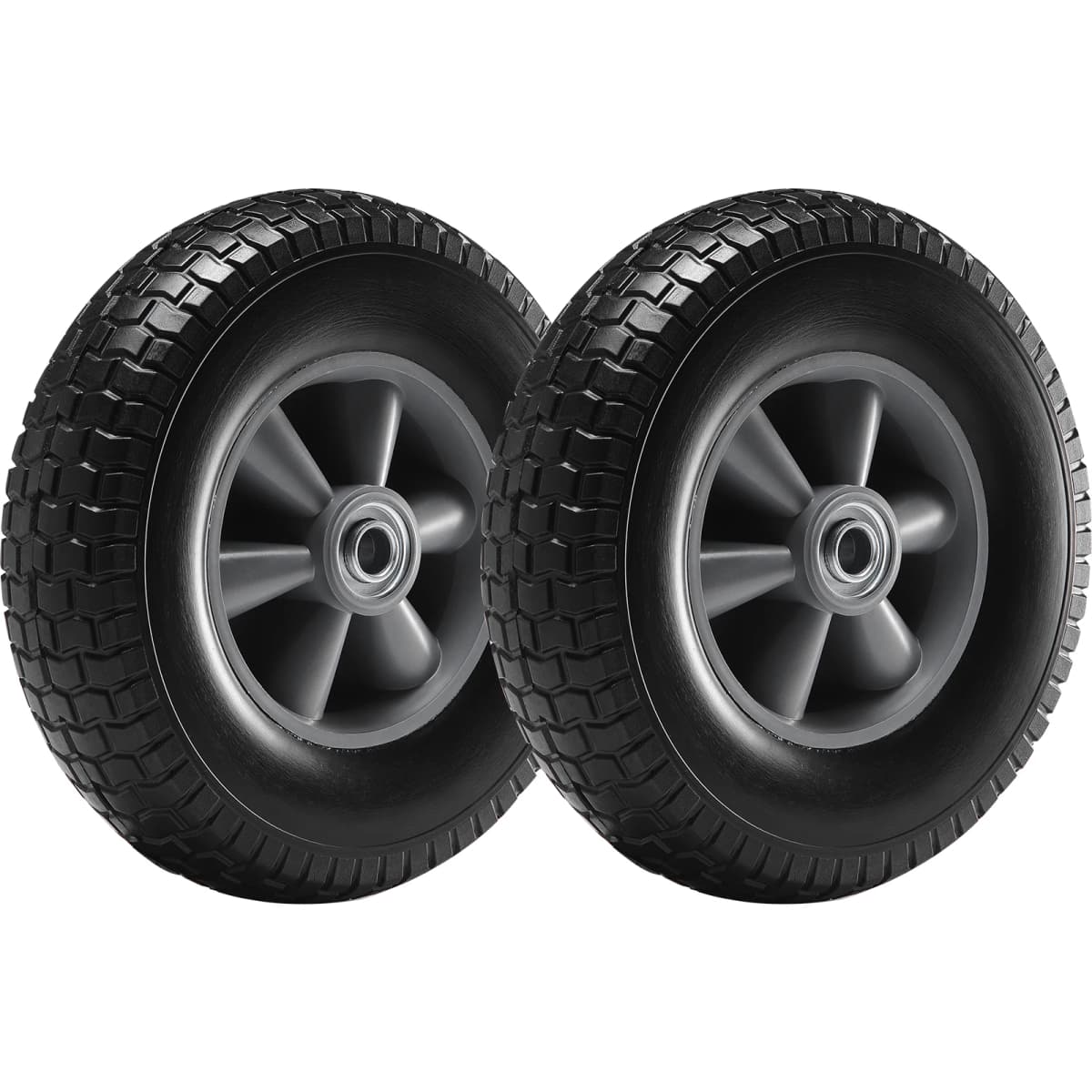 SucceBuy 2-Pack Solid PU Run-Flat Tire Wheel 10" Flat Free Tubeless Tires & Wheels for Garden Trailers Dollies Various Carts