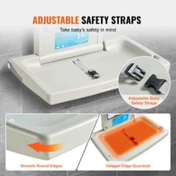 SucceBuy Wall-Mounted Baby Changing Station Horizontal Foldable Diaper Change Table Safety Straps and Hanging Rods for Newborns
