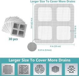 30pcs Disposable Shower Drain Hair Catcher Screen Sticker 4" X 4" Floor Drain Strainer Mesh Filter Cover for Bathroom Laundry T