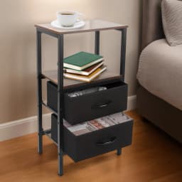 Bedside Table with 2 Canvas Drawers MDF Carbon Steel Night Stand Spacious Storage for Bedroom Living Room Dorm 75x40x30cm