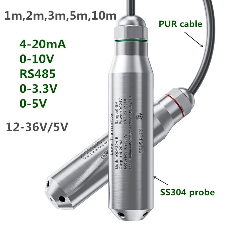1m 2m 3m 5m Submersible Water Level Sensor 4-20mA tank well pool 0-10V RS485 Level Sensor Transmitter