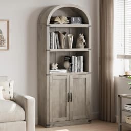 Arch Bookcase with Doors,Arched Bookshelf,1.82m Tall Bookcase Farmhouse Cabinet with Shelves Wooden Bookshelves for home office