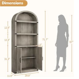 Arch Bookcase with Doors,Arched Bookshelf,1.82m Tall Bookcase Farmhouse Cabinet with Shelves Wooden Bookshelves for home office