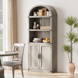 Arch Bookcase with Doors,Arched Bookshelf,1.82m Tall Bookcase Farmhouse Cabinet with Shelves Wooden Bookshelves for home office