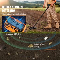 SucceBuy Metal Detector for Adults&Kids 10Inch Waterproof Search Coil + LCD Display 7 Modes Adjustable 41''-52'' Aluminum Stem