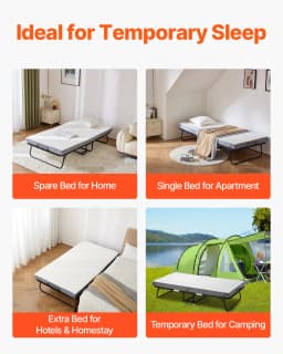 SucceBuy Rollaway Bed 38 in x 75 in Folding Bed with 4in Memory Foam Mattress Portable Twin Size Roll Away Bed for Adults Guest