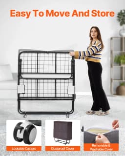 SucceBuy Rollaway Bed 38 in x 75 in Folding Bed with 4in Memory Foam Mattress Portable Twin Size Roll Away Bed for Adults Guest