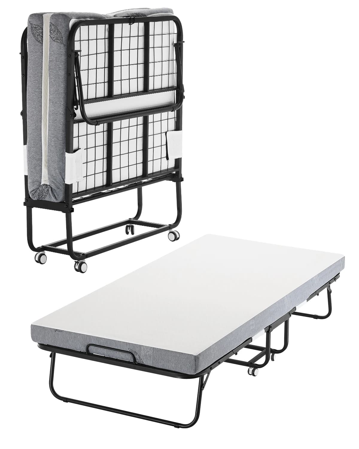 SucceBuy Rollaway Bed 38 in x 75 in Folding Bed with 4in Memory Foam Mattress Portable Twin Size Roll Away Bed for Adults Guest