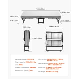 SucceBuy Rollaway Bed 38 in x 75 in Folding Bed with 4in Memory Foam Mattress Portable Twin Size Roll Away Bed for Adults Guest