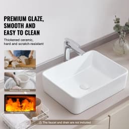 SucceBuy Rectangle Vessel Sink Bathroom Vessel Sink Countertop White Ceramic Bathroom Sinks Above Counter for Bathroom/Toilet