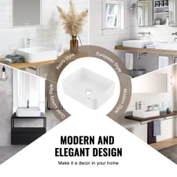 SucceBuy Rectangle Vessel Sink Bathroom Vessel Sink Countertop White Ceramic Bathroom Sinks Above Counter for Bathroom/Toilet