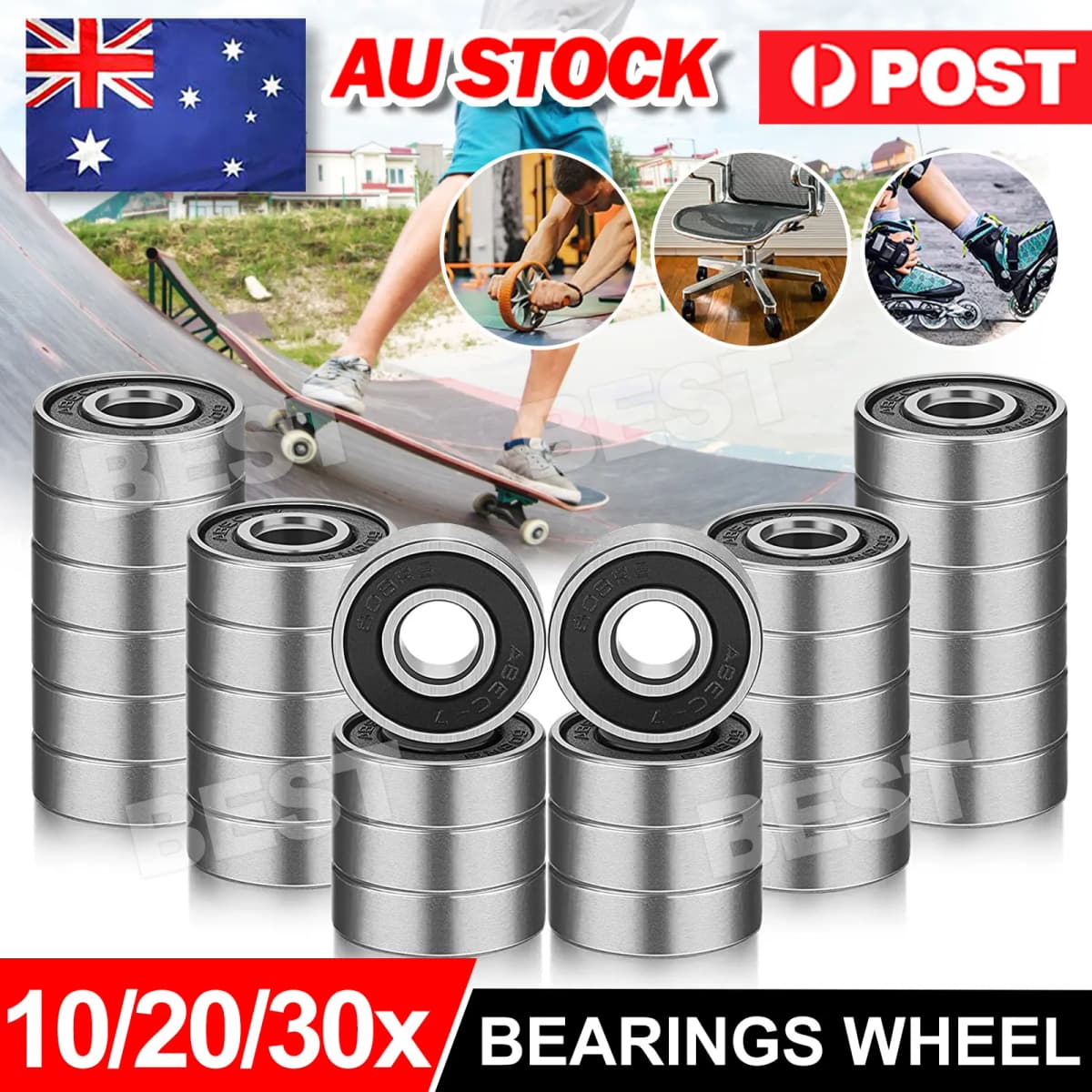 10/20/30x Rubber Sealed Miniature Ball Bearings Deep Groove Bearing 8x22x7mm 608RS
