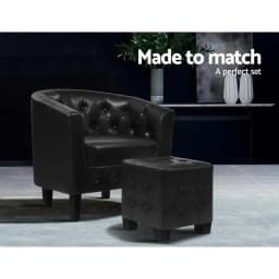Modern Black Armchair Set with Ottoman Comfortable Upholstered Accent Chair for Living Room Lounge Bedroom Single Sofa Reading Chair Footrest Set