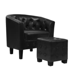 Modern Black Armchair Set with Ottoman Comfortable Upholstered Accent Chair for Living Room Lounge Bedroom Single Sofa Reading Chair Footrest Set