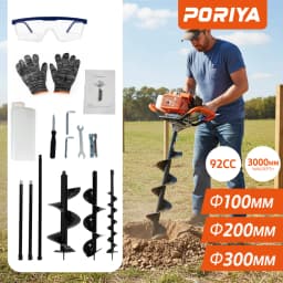 PORIYA 92CC Post Hole Digger Petrol Motor Fence Borer Extension Auger Bits Kits