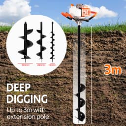 PORIYA 92CC Post Hole Digger Petrol Motor Fence Borer Extension Auger Bits Kits