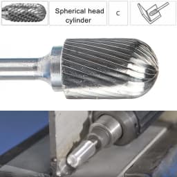 1PC Tungsten Carbide Rotary File Burr Style C Ball Nose Cylinder 6mm 1/4 Shank Mould Carving Tools Single Cut Milling Cutter