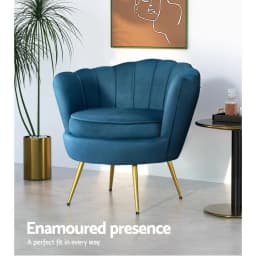 Velvet Blue Upholstered Armchair Elegant Accent Chair for Living Room Bedroom Home Lounge Seating Modern Comfortable Stylish Design