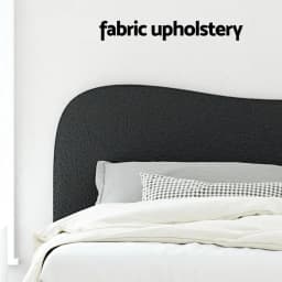 Double Size Boucle Upholstered Bed Frame Modern Fabric Platform Bed with Supportive Headboard and Wooden Slats for Bedroom Decor