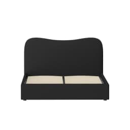 Double Size Boucle Upholstered Bed Frame Modern Fabric Platform Bed with Supportive Headboard and Wooden Slats for Bedroom Decor