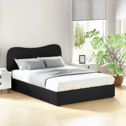 Double Size Boucle Upholstered Bed Frame Modern Fabric Platform Bed with Supportive Headboard and Wooden Slats for Bedroom Decor