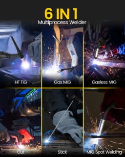 6 in 1 Welding Machine 220V HF TIG Gas MIG Gasless MIG Spot Welder Plasma Cutter Stick HZXVOGEN HVM270 IGBT Inverter 2T/4T