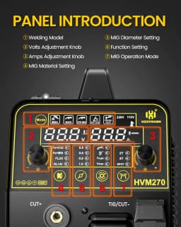 6 in 1 Welding Machine 220V HF TIG Gas MIG Gasless MIG Spot Welder Plasma Cutter Stick HZXVOGEN HVM270 IGBT Inverter 2T/4T