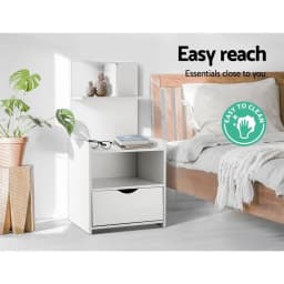 White Bedside Table 1 Drawer with Open Shelves Modern Nightstand Storage Cabinet for Bedroom Living Room End Table