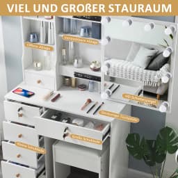 3 Color Lights White Makeup Vanity Desk with 6 Drawers, LED Dressing Table Set with Storage & Strip Light, Adjustable Color Temperature Mirror for Bedroom