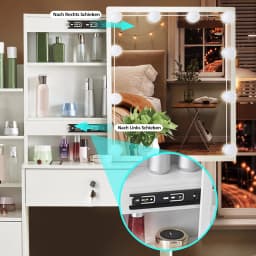 3 Color Lights White Makeup Vanity Desk with 6 Drawers, LED Dressing Table Set with Storage & Strip Light, Adjustable Color Temperature Mirror for Bedroom