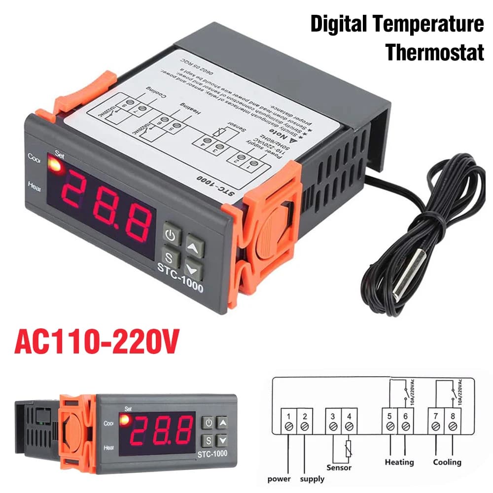 Digital Temperature Thermostat STC-1000 Controller 110-220V Heating Cooling LCD