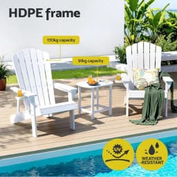 Outdoor HDPE Adirondack Beach Chair Sun Lounge Patio Furniture Garden White